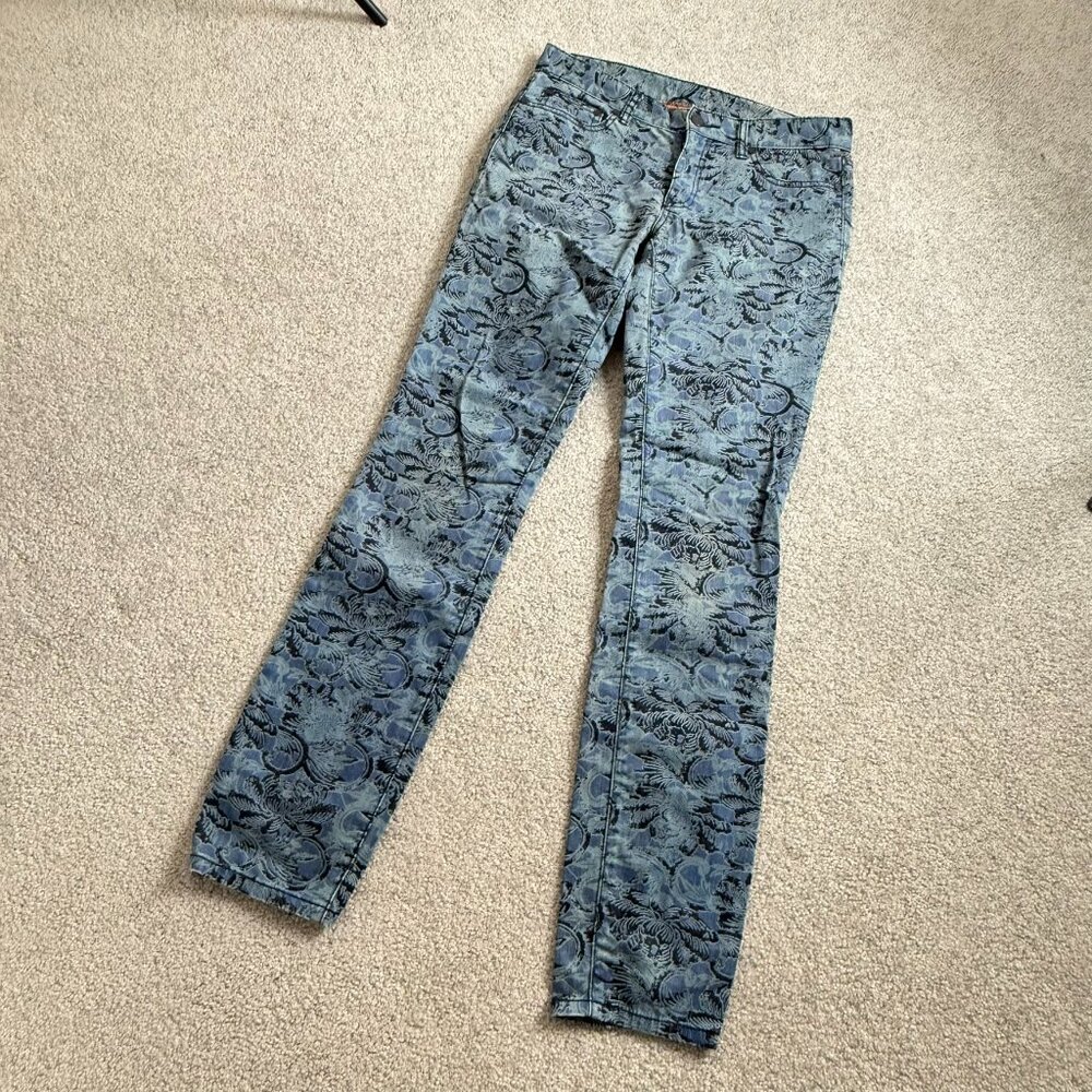 Tory Burch Ivy Super Skinny Denim Jeans Floral Print Designer Soft Denim Sz 28